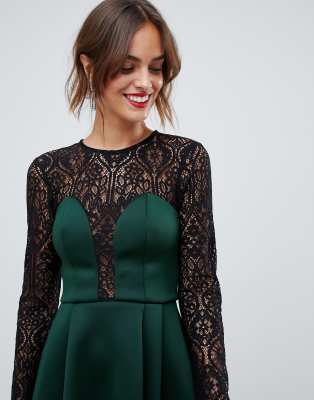 asos design long sleeve lace top prom midi dress