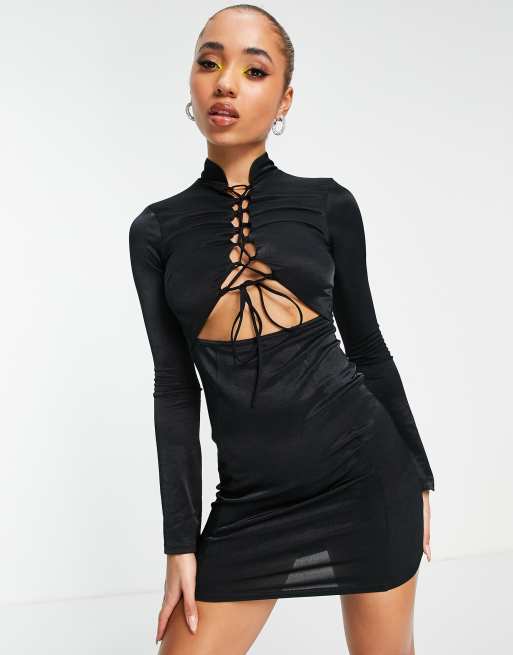 ASOS DESIGN lace overlay body mini dress in black