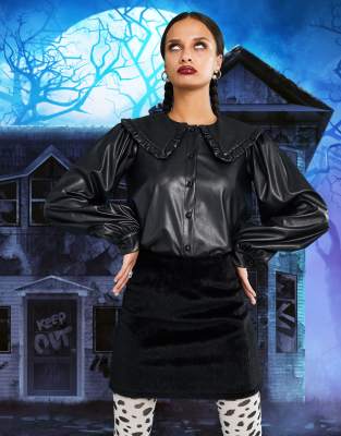 black long sleeve shirt with ruffles