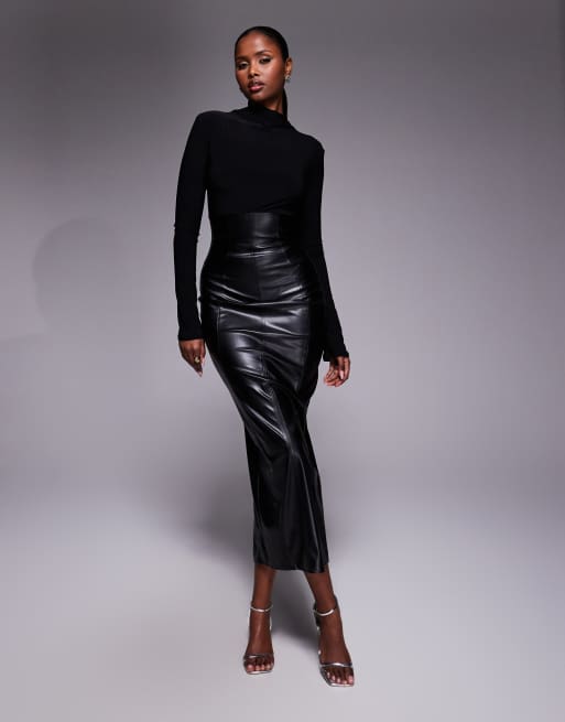 midi dress leather It's Your Night Cut-Out adjustable belt ASOS DESIGN long sleeve leather