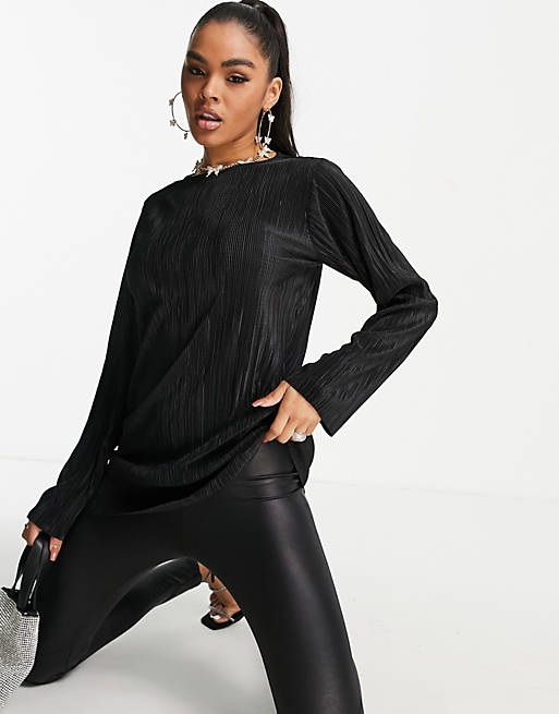  Shirts & Blouses/long sleeve longline top in black 