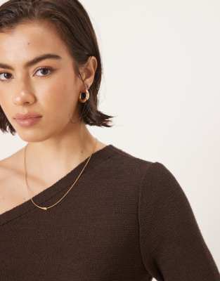 Asos Design Long Sleeve Loose Knit Top In Brown