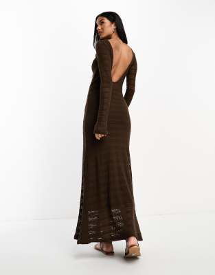 ASOS DESIGN long sleeve maxi crochet dress in chocolate | ASOS