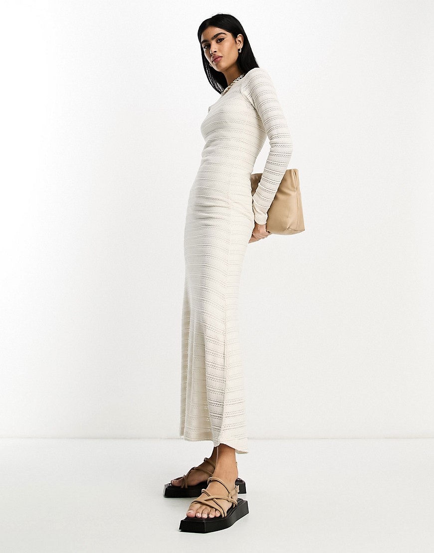 ASOS DESIGN long sleeve maxi crochet dress in cream-White