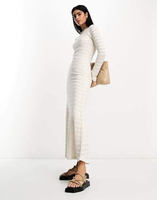 ASOS DESIGN long sleeve maxi crochet dress in cream ASOS