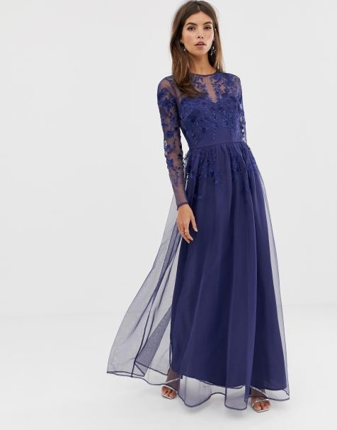 ASOS DESIGN long sleeve maxi dress in embroidered mesh