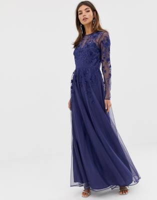 asos design maxi dress with cape sleeve in embroidered mesh