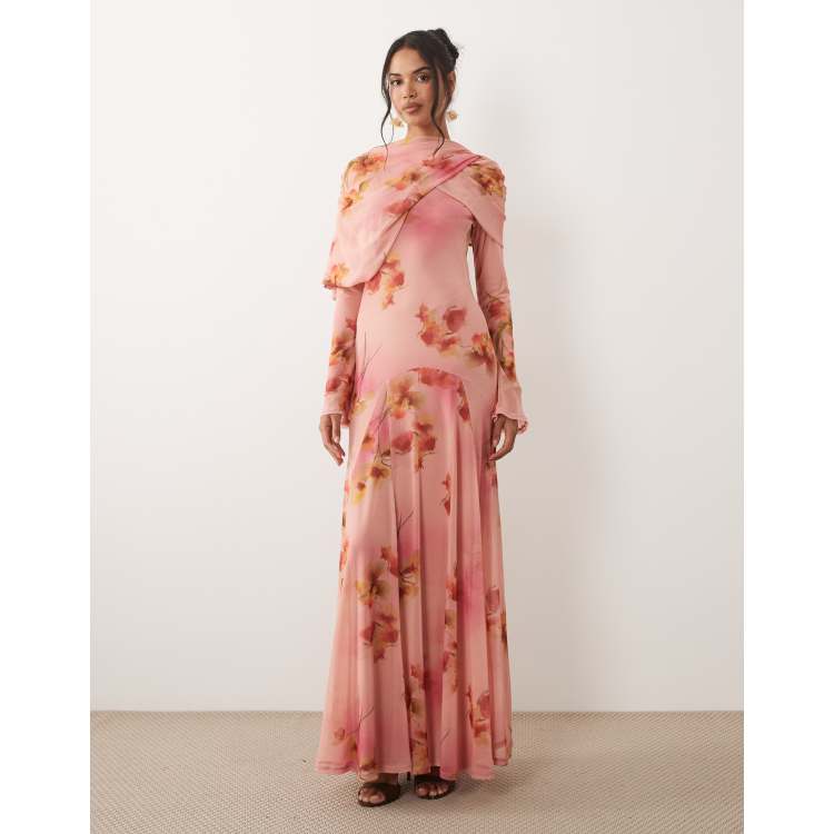 asos pink floral maxi dress ASOS DESIGN long sleeve maxi dress in pink floral print