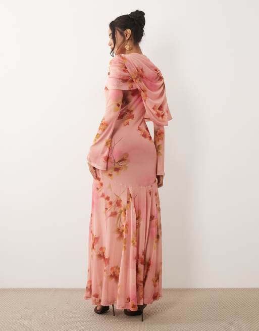 ASOS DESIGN long sleeve maxi dress in pink floral print, 2 of 4