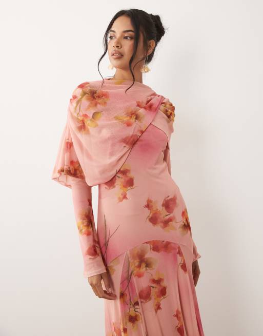ASOS DESIGN long sleeve maxi dress in pink floral print, 3 of 4