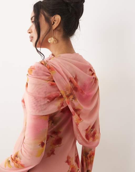 asos floral dress long sleeve ASOS DESIGN long sleeve maxi dress in pink floral print