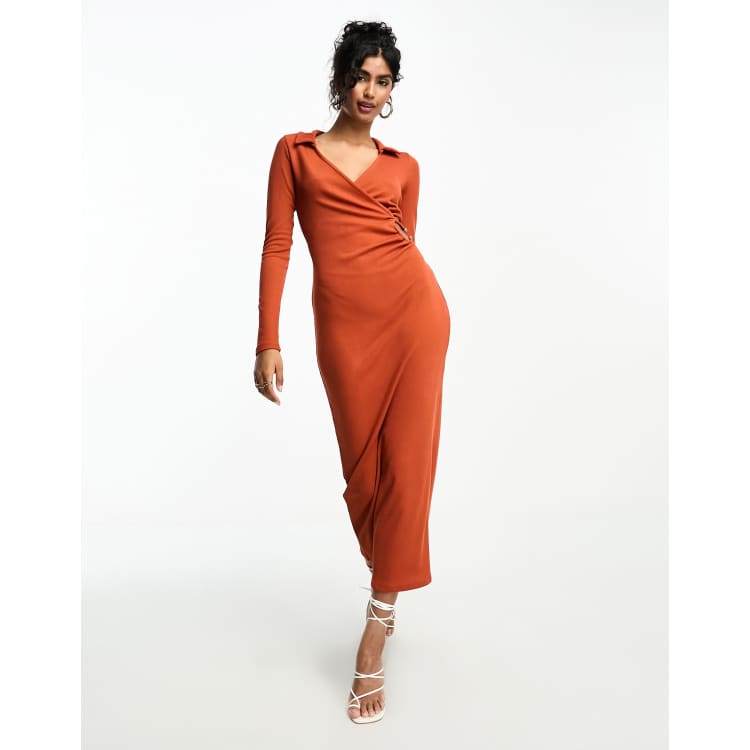 asos design maxi dress with long sleeve and circle trim ASOS DESIGN long sleeve maxi dress with circle trim in orange