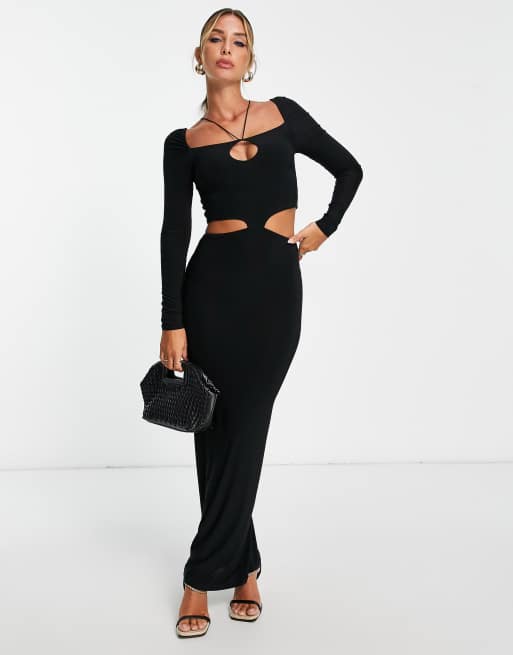 Low cut black maxi 2024 dress