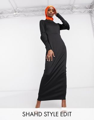 long sleeve black maxi dress casual