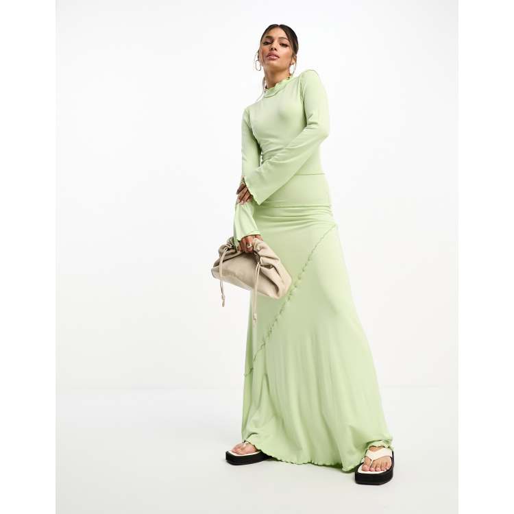 ASOS DESIGN long sleeve maxi dress with seam detail in apple green