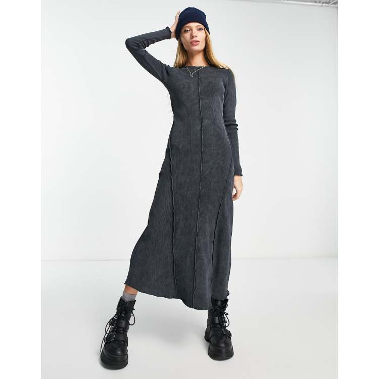 ASOS DESIGN long sleeve maxi dress with seam detail in washed grey