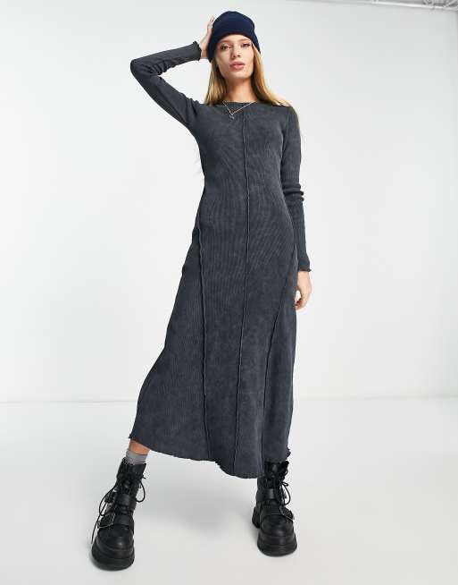 ASOS DESIGN long sleeve maxi dress with seam detail in washed grey ASOS