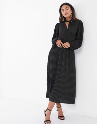 ASOS DESIGN long sleeve maxi dress with tie neck in black