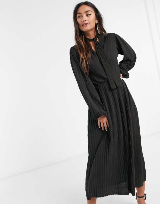 Tie neck outlet dress black