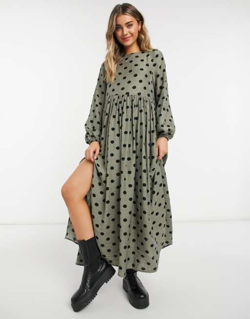 Polka dot long 2024 sleeve maxi dress