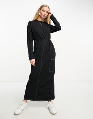 ASOS DESIGN long sleeve maxi sweat dress in black