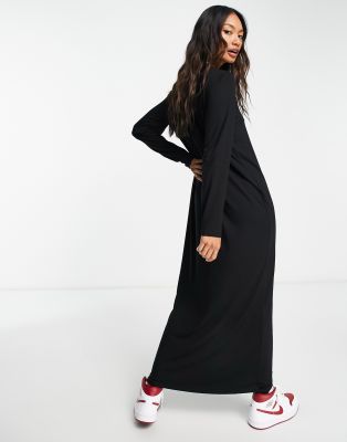 ASOS DESIGN long sleeve maxi t-shirt dress in black | ASOS