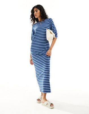 ASOS DESIGN long sleeve maxi t-shirt dress in blue stripe