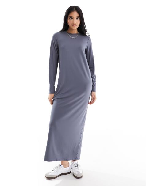 ASOS DESIGN long sleeve maxi t-shirt dress in charcoal - view 1