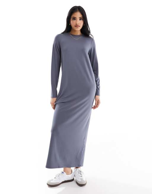 FhyzicsShops DESIGN long sleeve maxi T-shirt dress in charcoal