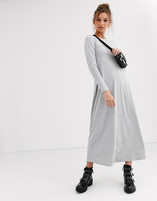 ASOS DESIGN long sleeve maxi t-shirt dress in grey | ASOS