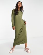 ASOS DESIGN texture stripe volume sleeve maxi shirt dress in