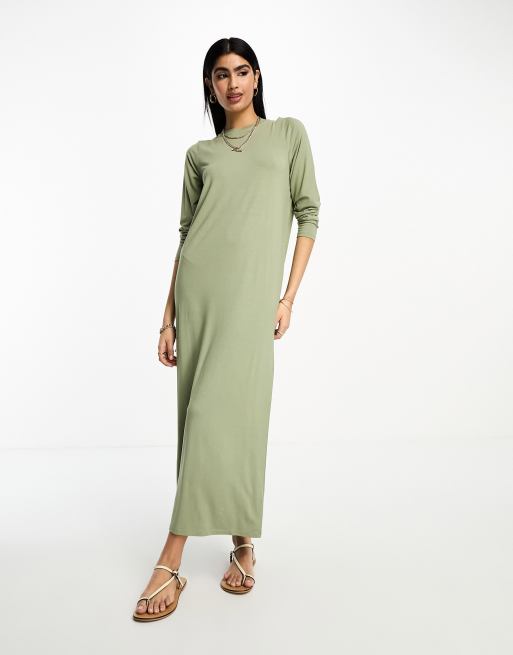 ASOS DESIGN long sleeve maxi t shirt dress in khaki