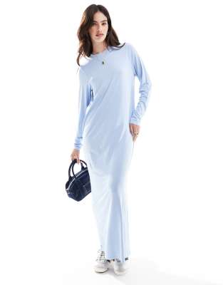 ASOS DESIGN long sleeve maxi t-shirt dress in light blue