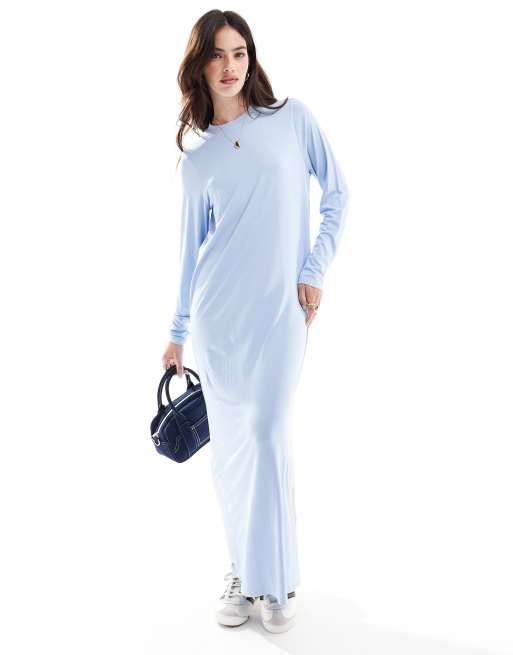 ASOS DESIGN long sleeve maxi t shirt dress in light blue ASOS