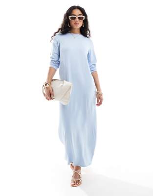 ASOS DESIGN long sleeve maxi t-shirt dress in light blue