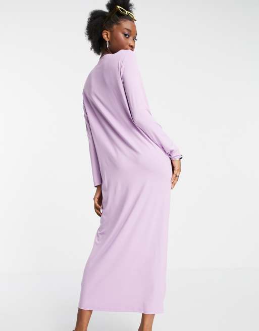 purple long sleeve shirt dress ASOS DESIGN long sleeve maxi T-shirt dress in lilac
