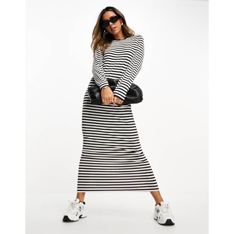 ASOS DESIGN long sleeve maxi t shirt dress in stripe