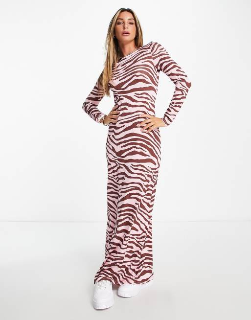 Animal print long sleeve maxi clearance dress