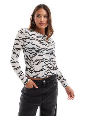 ASOS DESIGN long sleeve mesh cardigan in zebra print Sale