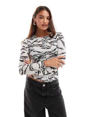 ASOS DESIGN long sleeve mesh cardigan in zebra print Sale