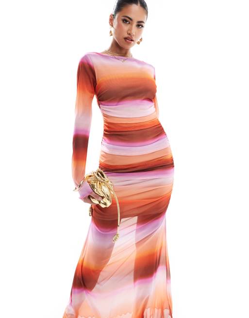 knee length dresses for ladies Sunset Maxi Dress with Long Flowy Sleeves – RI MI main image 1