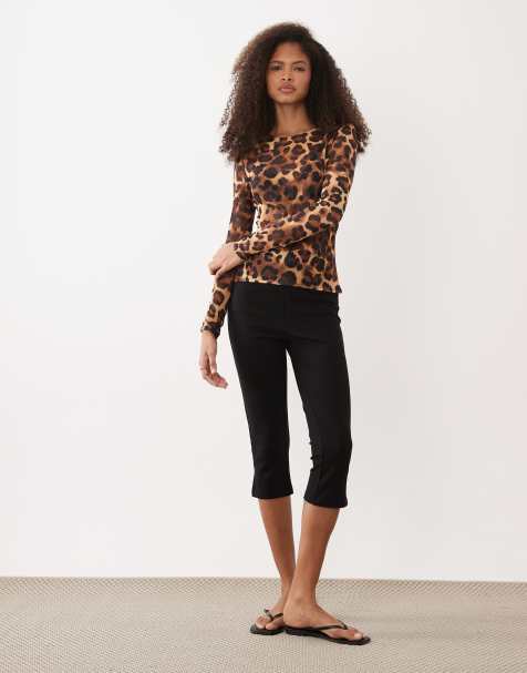 ASOS DESIGN long sleeve mesh top in leopard print - view 1