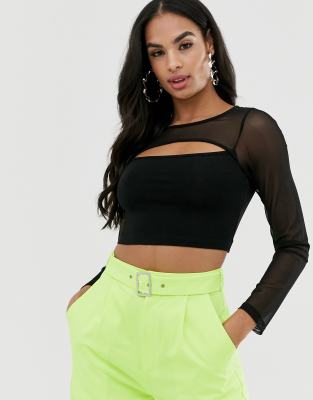 mesh buckle crop top