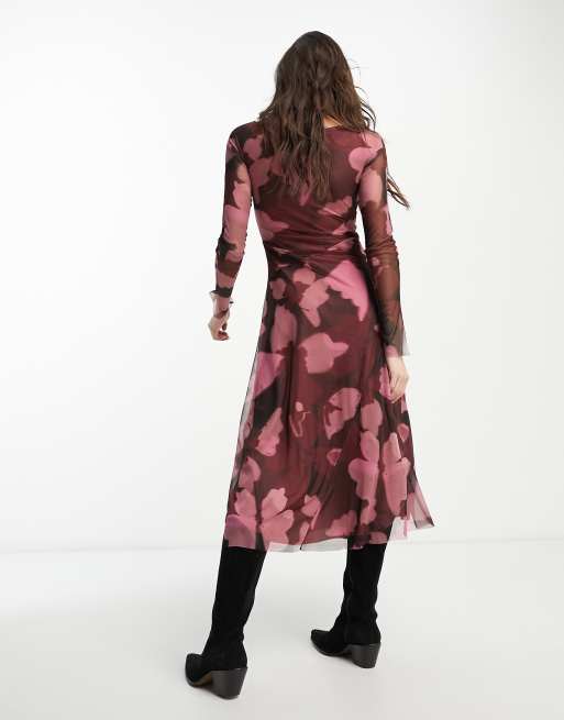 black and pink midi dress Chiffon-devor and satin midi dress  Color: Black/Pink  RASARIO Online Boutique 38 (FR) / Black/Pink