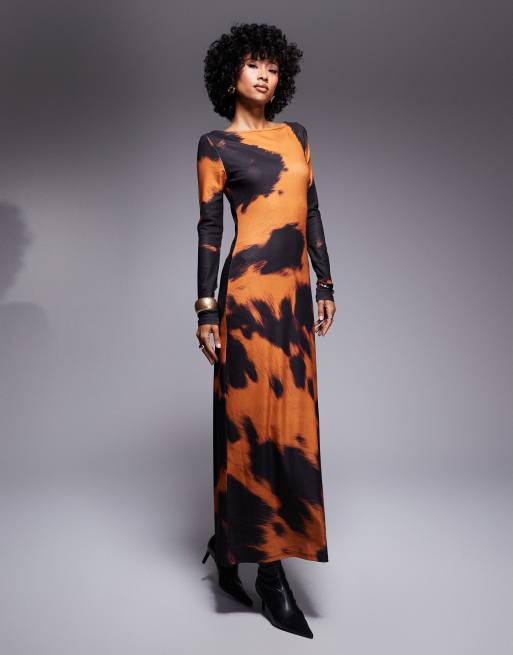 knee length dresses for ladies The Orange V Neck Pleated Button Midi Dress main image 1