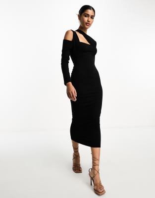 ASOS DESIGN strappy back detail midi dress in black