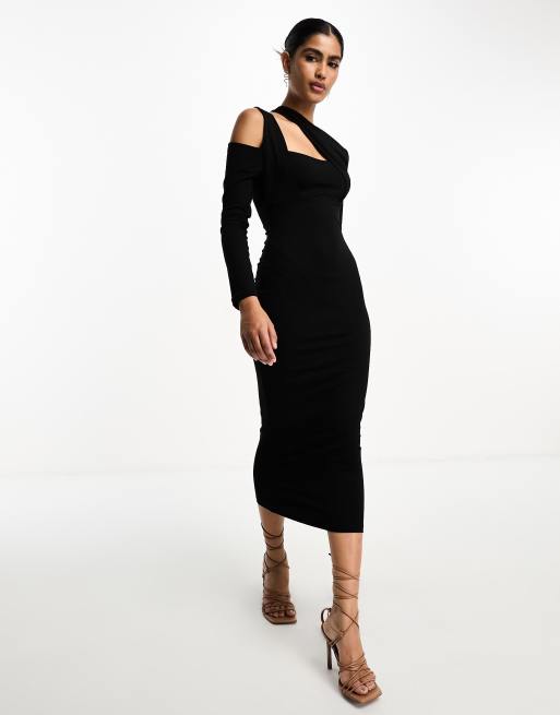 ASOS DESIGN Premium chain harness structured midi bodycon dress