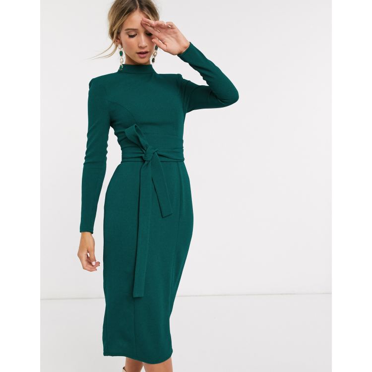 Asos design split sleeve midi dress with obi outlet belt