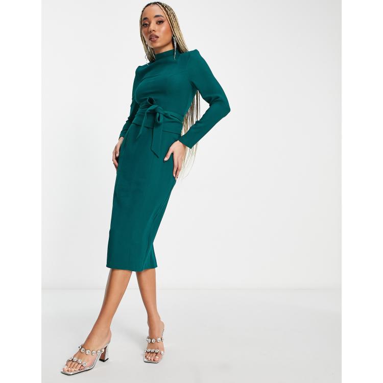 21+ Green Midi Dress With Sleeves