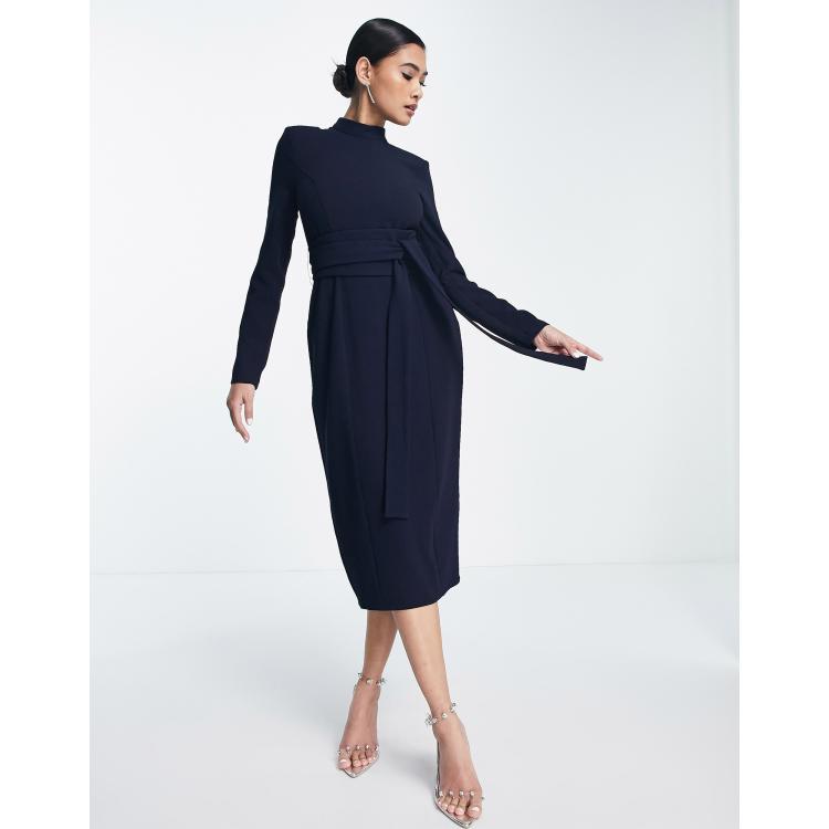 Asos design split sleeve shop midi dress with obi belt